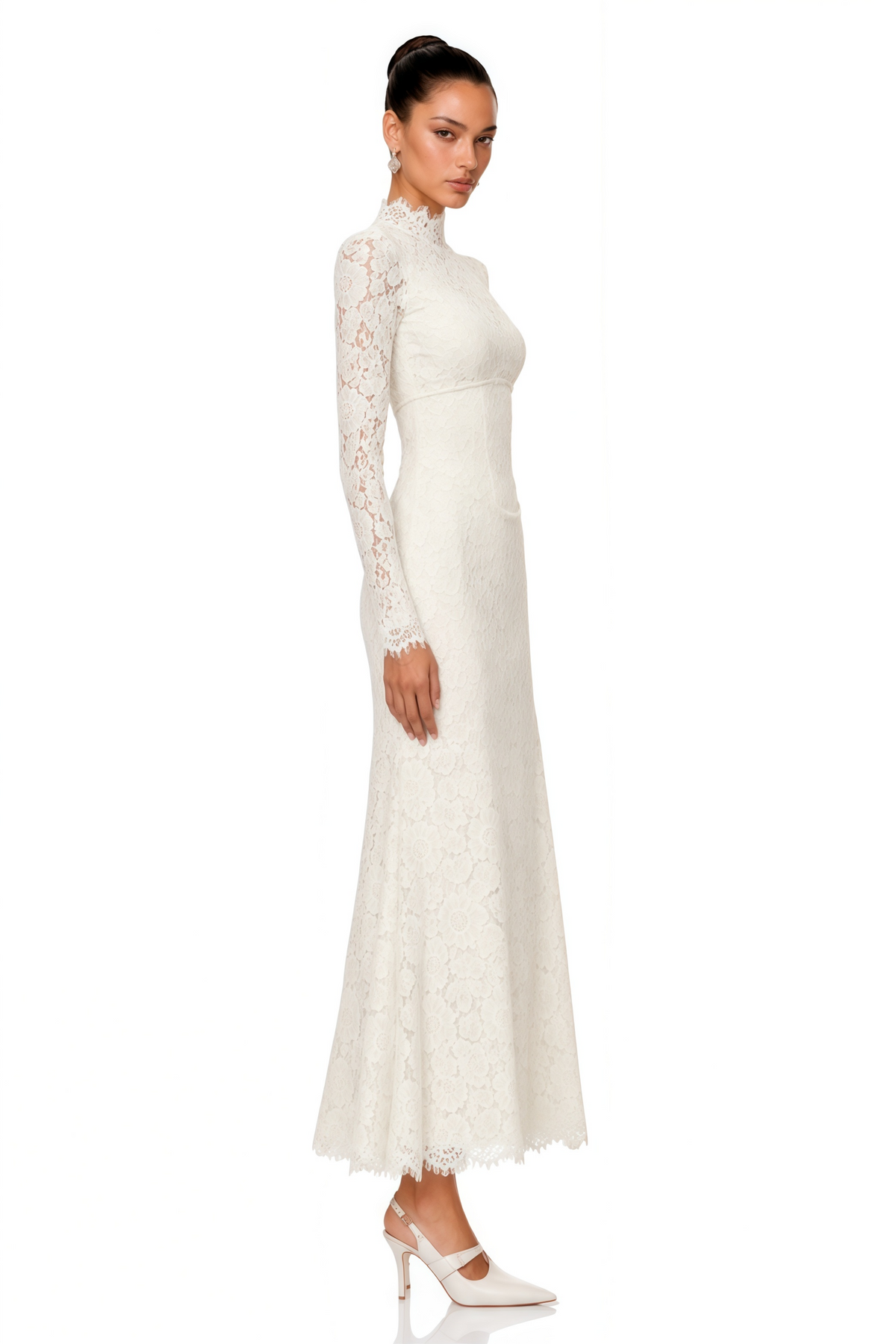 Maggie Ivory High Neck Floral Lace Maxi Dress
