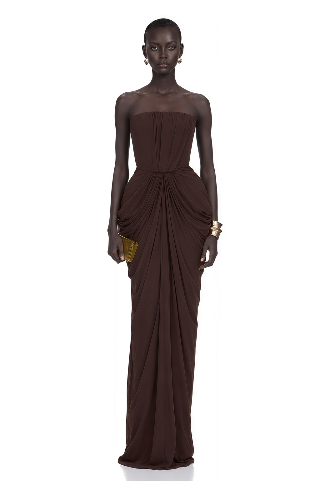 Honoria Chocolate Brown Off Shoulder Maxi Dress