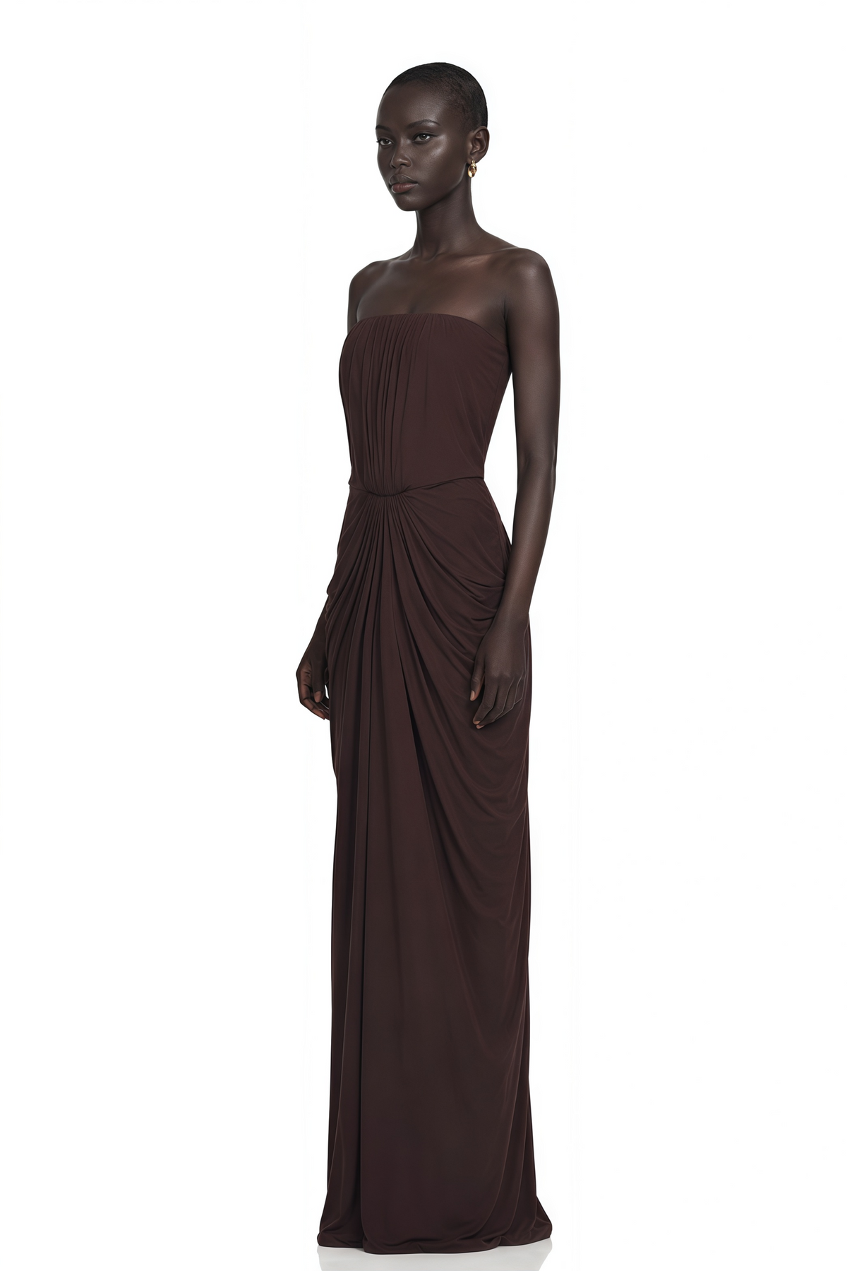 Honoria Chocolate Brown Off Shoulder Maxi Dress