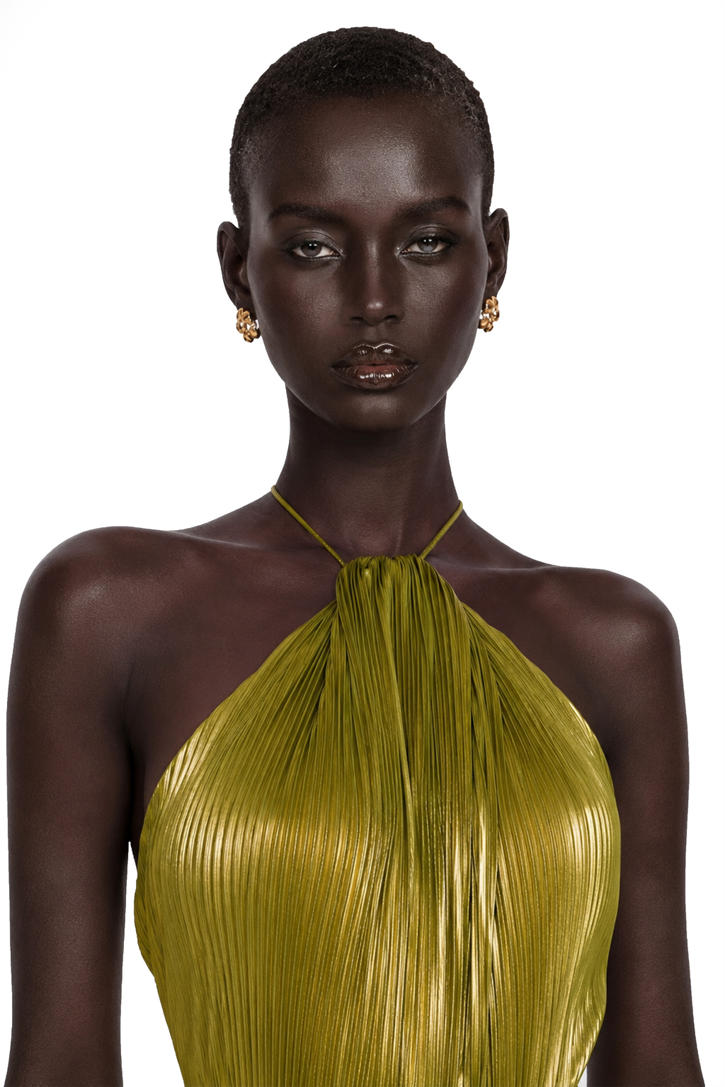 Alchimie Gold Glossy Pleated Maxi Dress