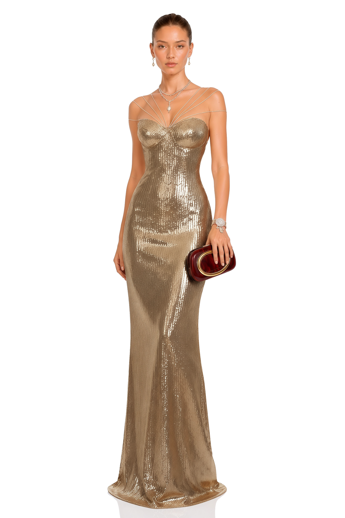 Cressida Gold Sparkly Embellished Maxi Dress