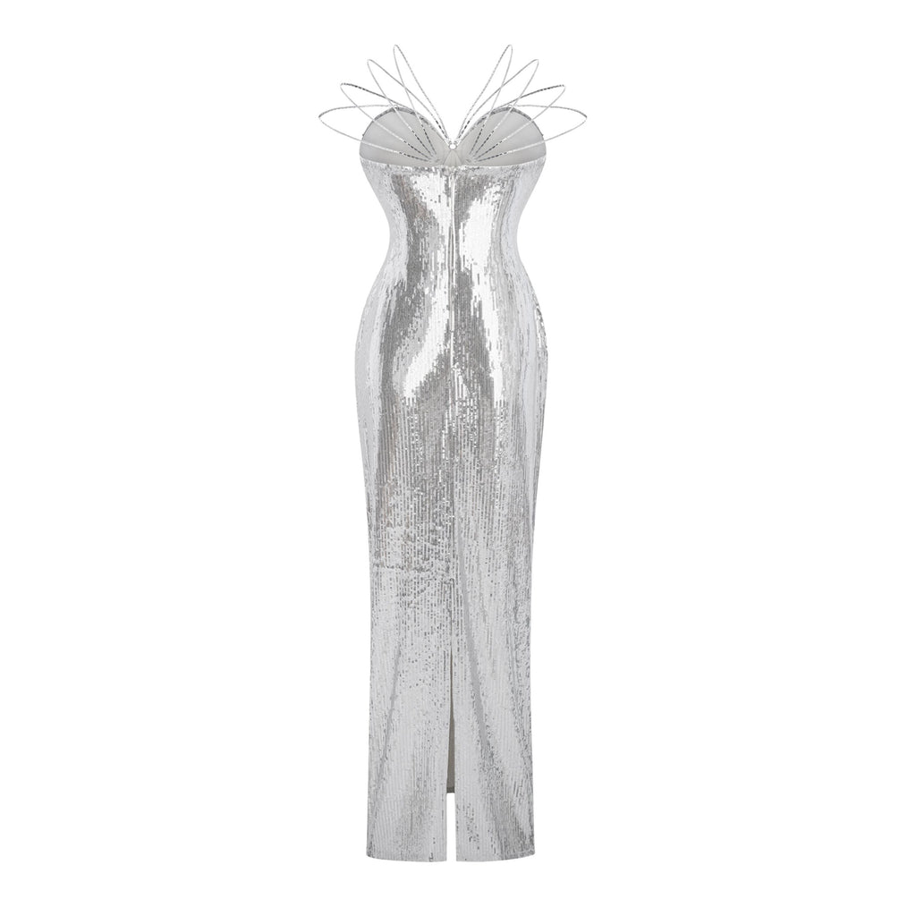 Cressida Silver Sparkly Embellished Maxi Dress