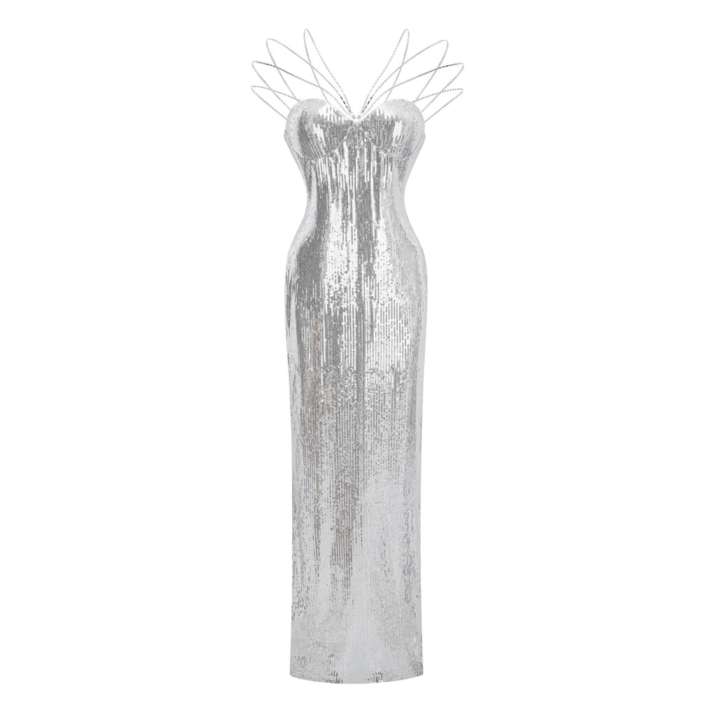 Cressida Silver Sparkly Embellished Maxi Dress