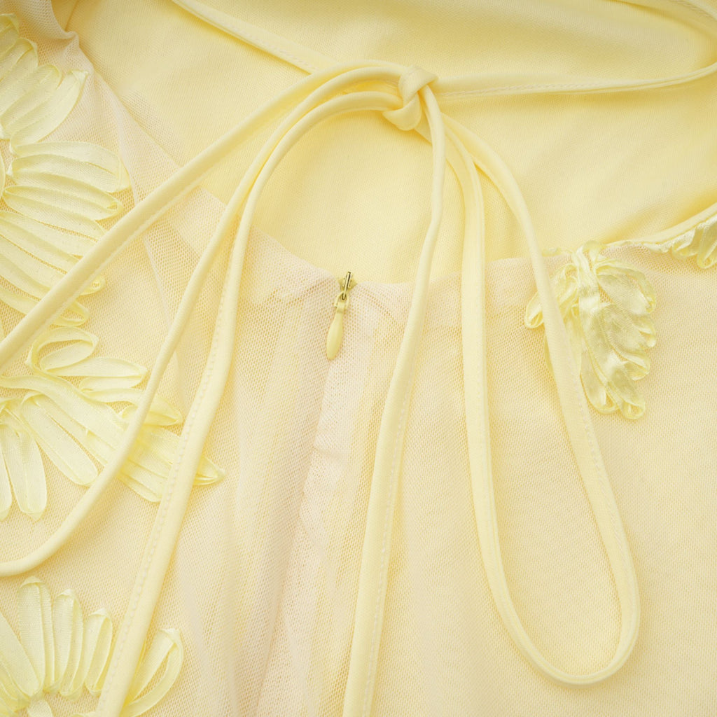Théoline Yellow Floral Appliqué Corset Maxi Dress
