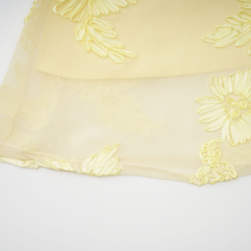 Théoline Yellow Floral Appliqué Corset Maxi Dress