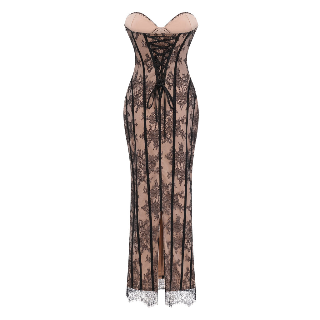 Urszula Black Floral Lace Corset Maxi Dress