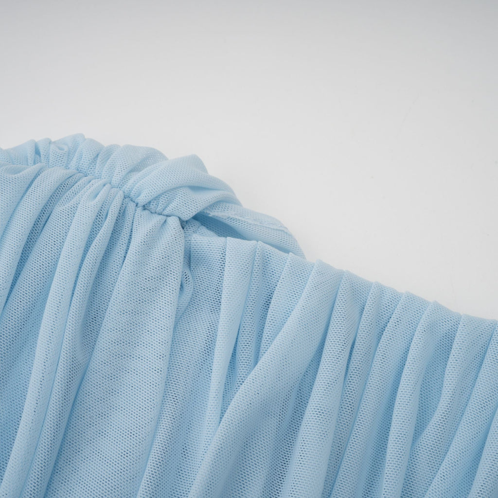 Catherine Asymmetrical Pleated Maxi Dress in Baby-blue