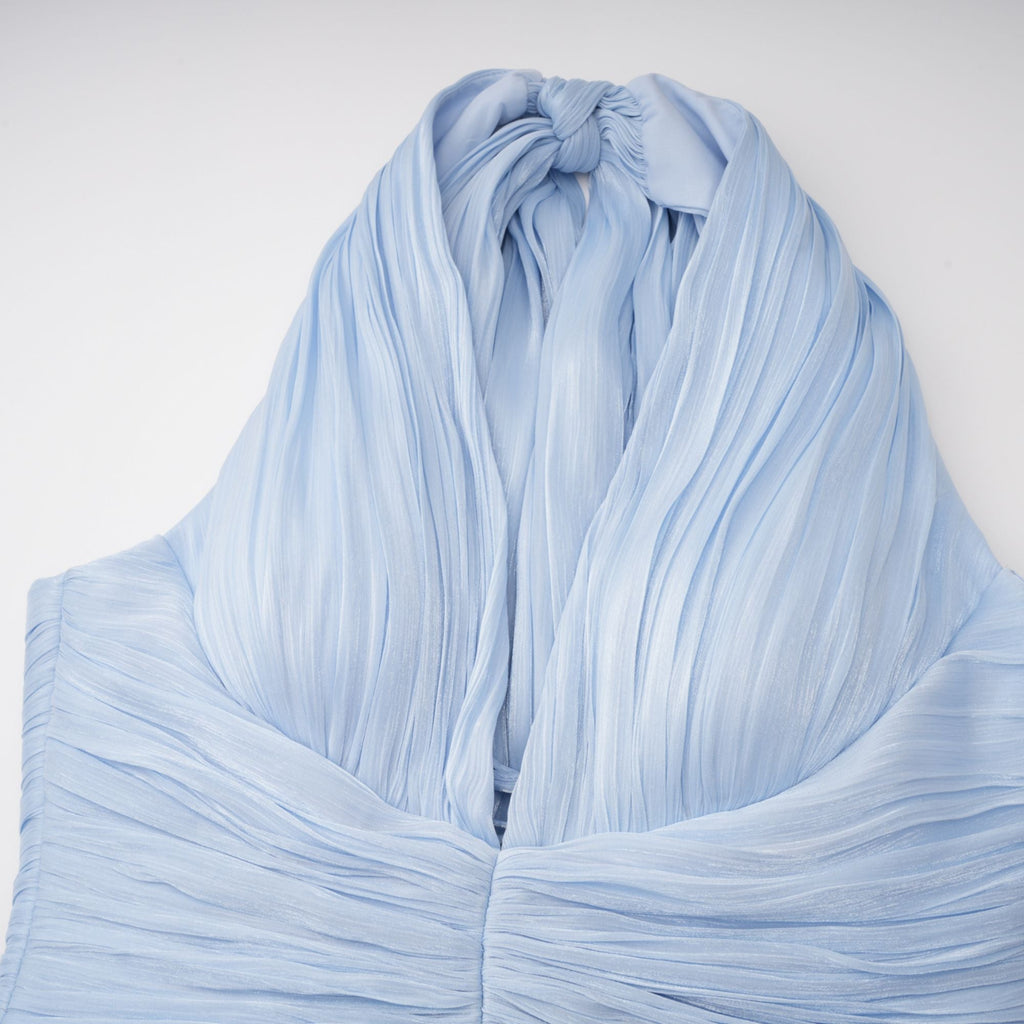 Térébenthine Blue Glossy Gathered Maxi Dress
