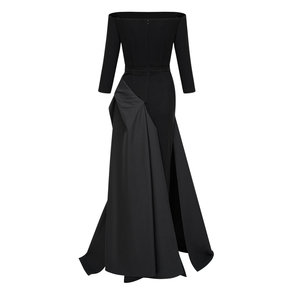 Yoliswa Black Off-Shoulder Maxi Dress with High Thigh Slit