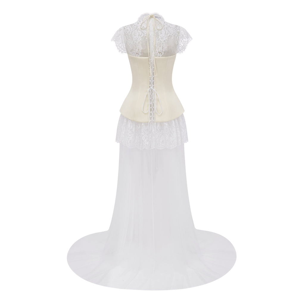 Michalina White Lace Convertible Gown with Detachable Skirt