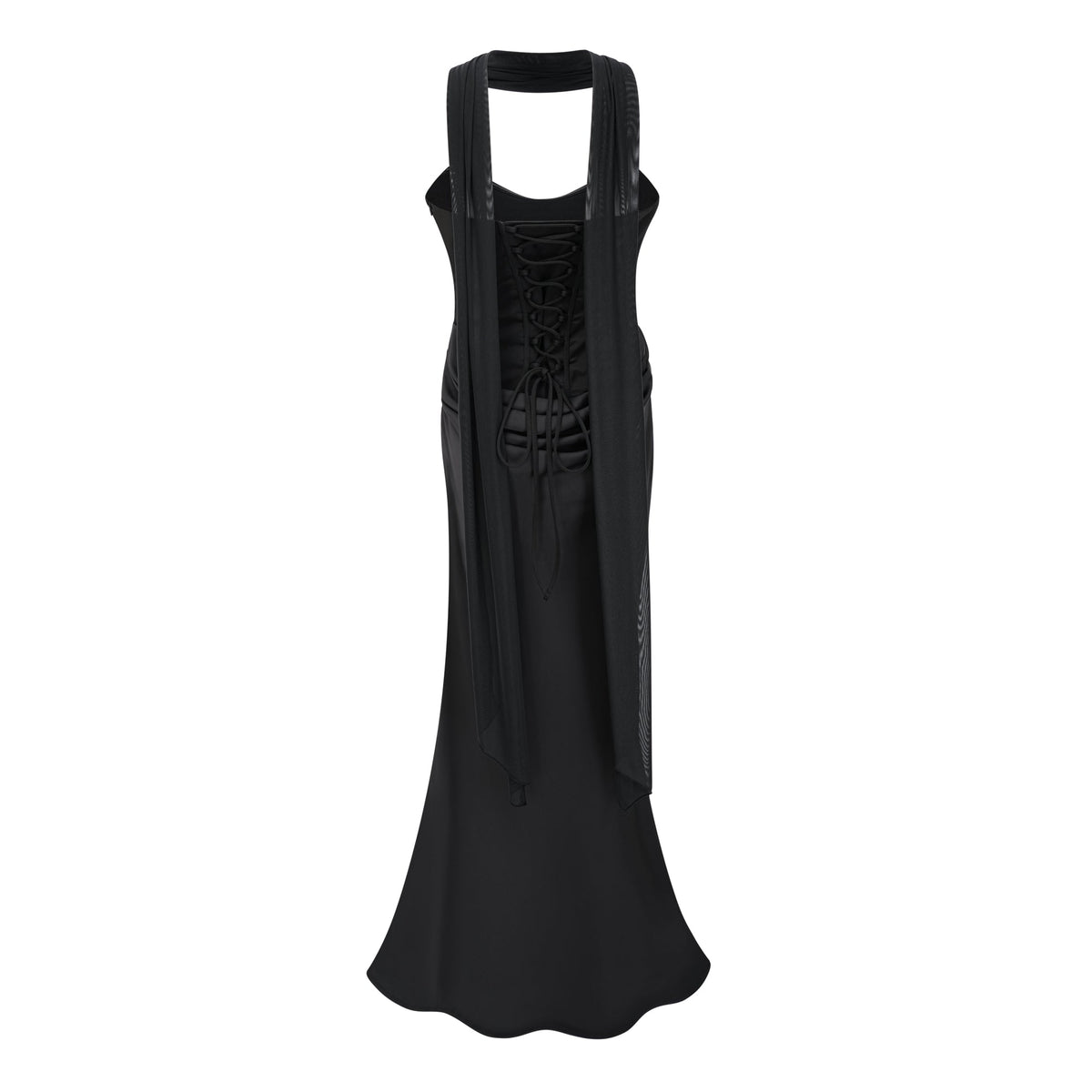 Berit Black Scarf Off Shoulder Ruched Maxi Dress