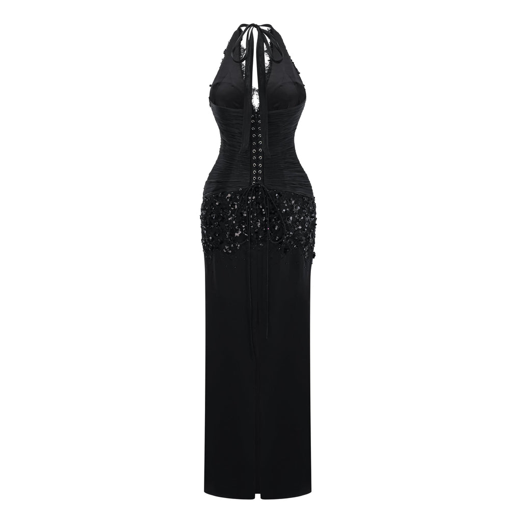 Siphokazi Black Halterneck Embellished Corset Maxi Gown