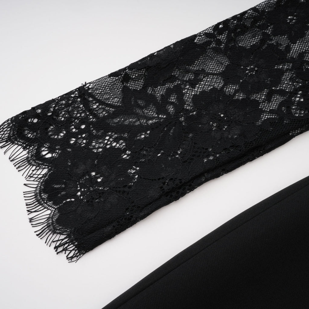 Rhea Black High Slit Lace Panel Midi Dress