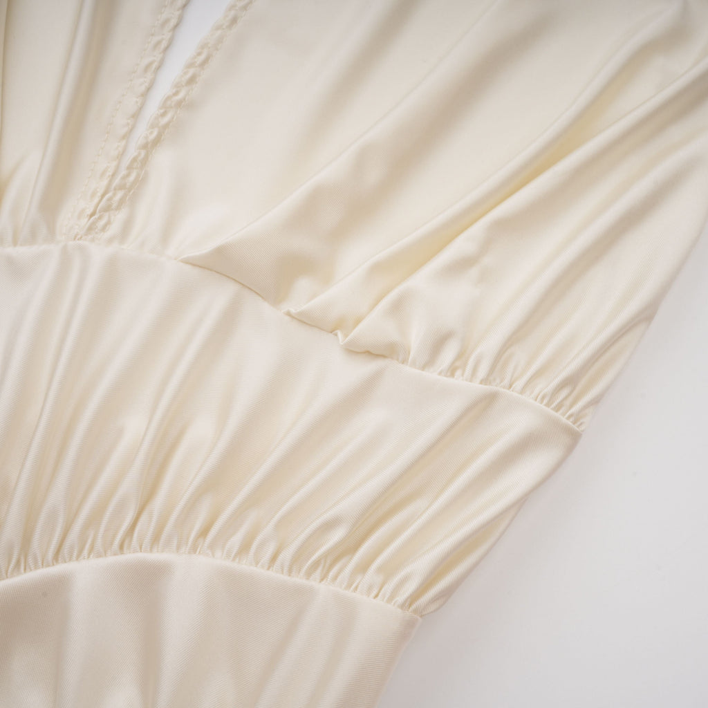Vilhelmiina Cream White Halterneck Shirred Maxi Dress