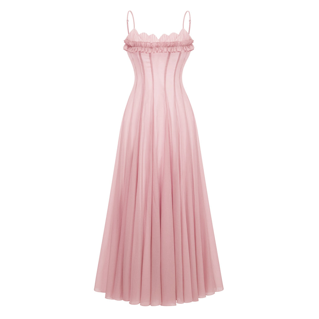 Sakura Ruffled Shirred Tulle Maxi Dress