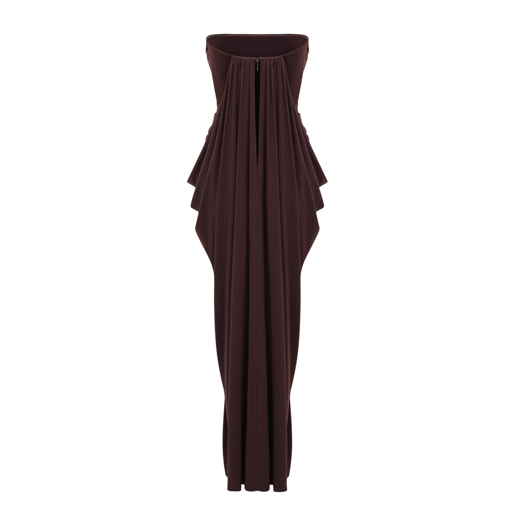 Honoria Chocolate Brown Off Shoulder Maxi Dress