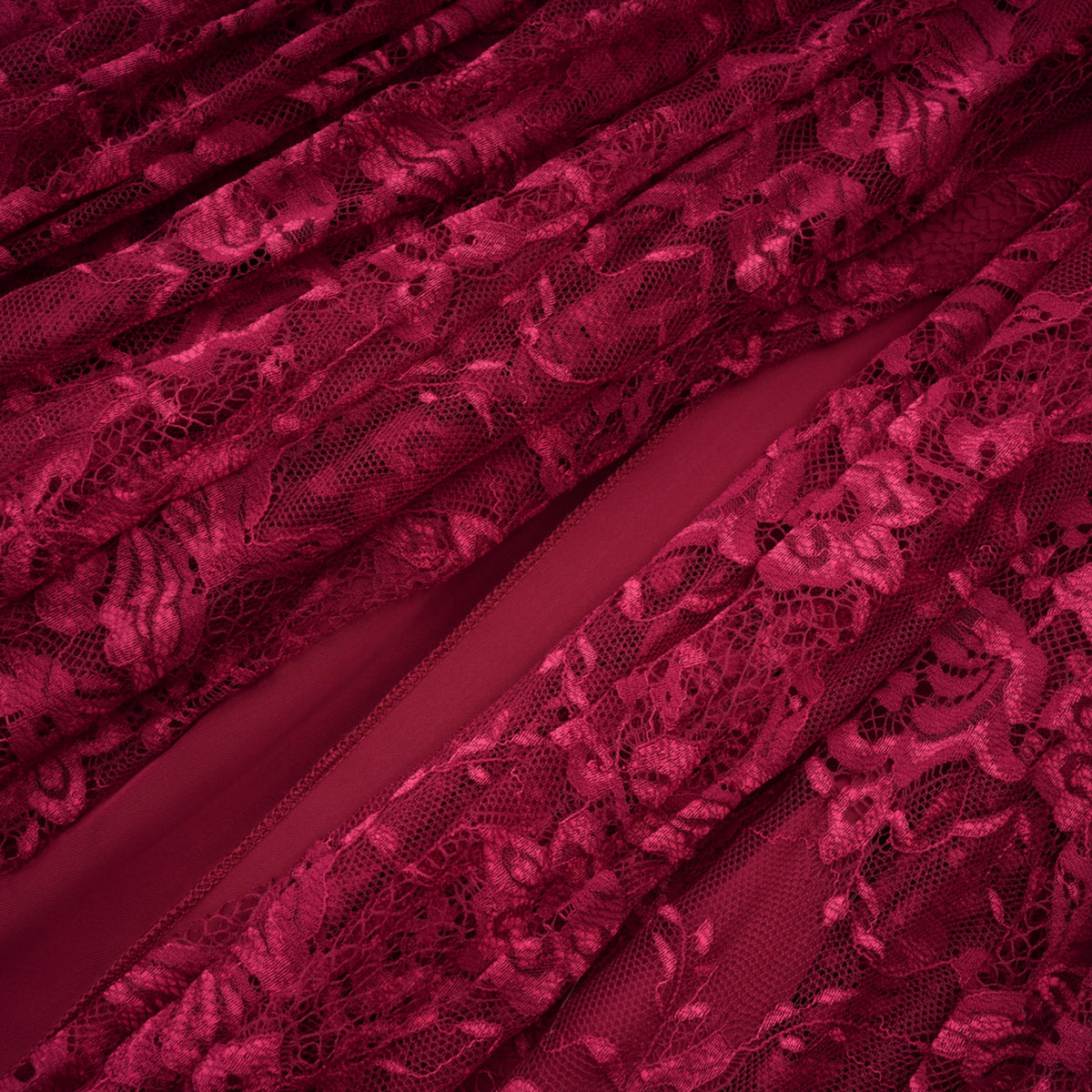 Defne Burgundy One Shoulder Ruched Lace Maxi Dress