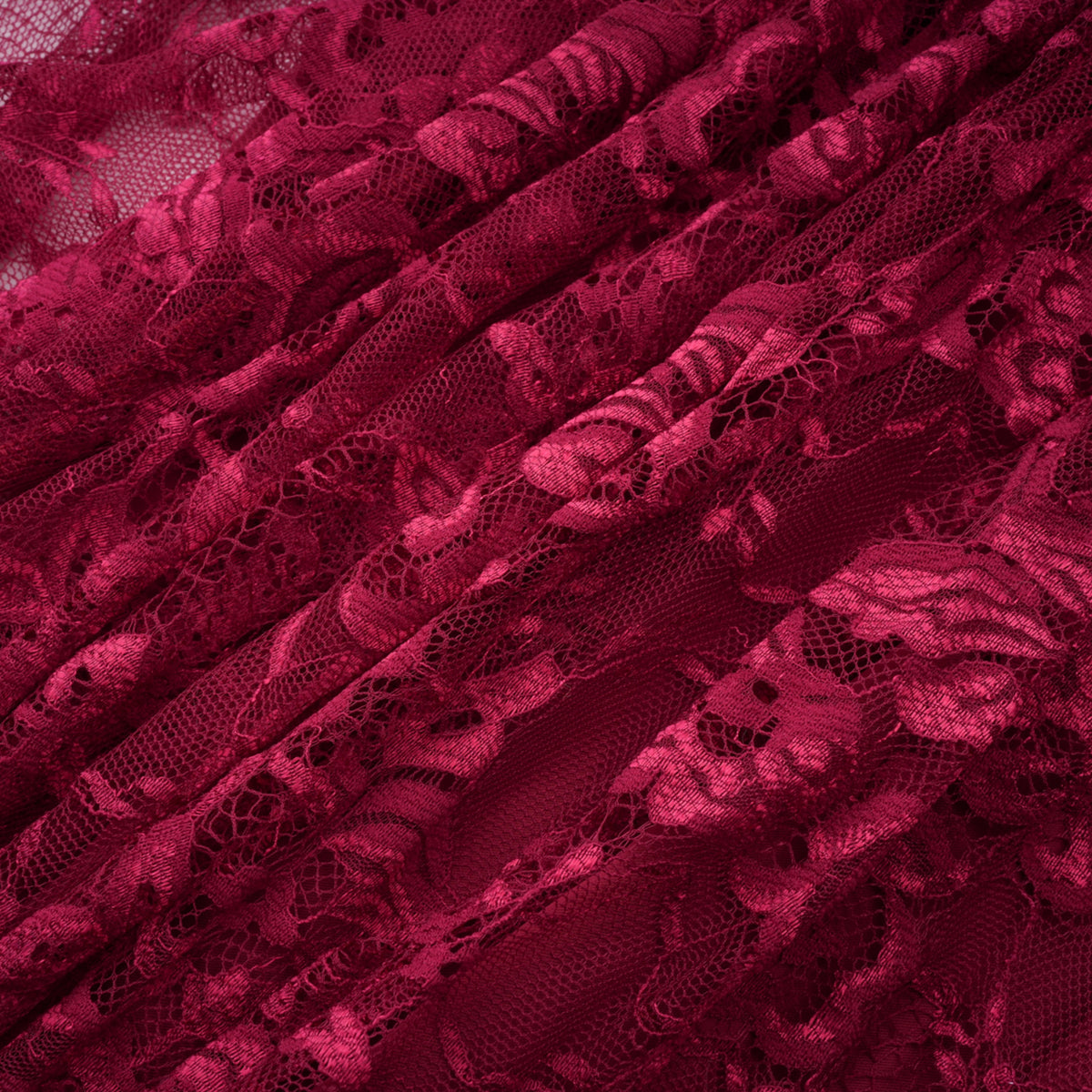 Defne Burgundy One Shoulder Ruched Lace Maxi Dress