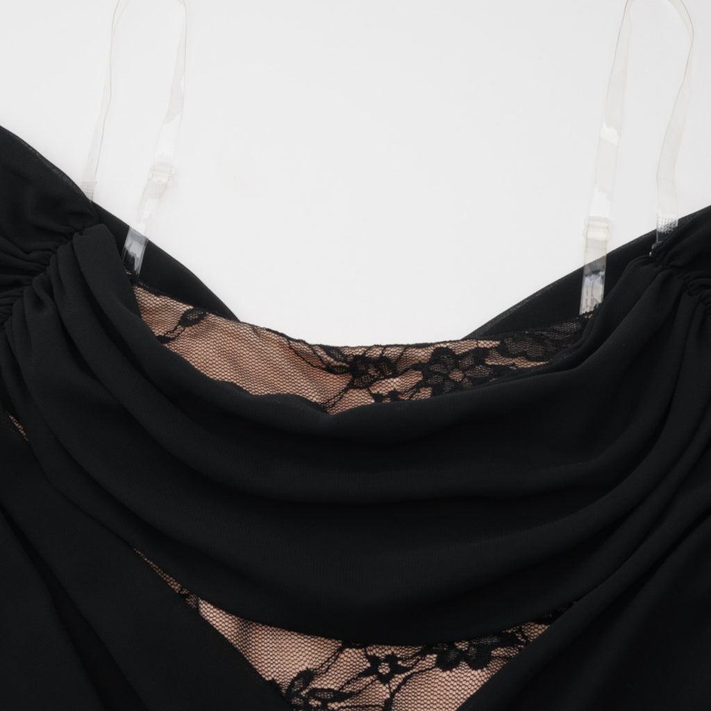 Dildar Black Cross Front Maxi Dress with Lace Panels