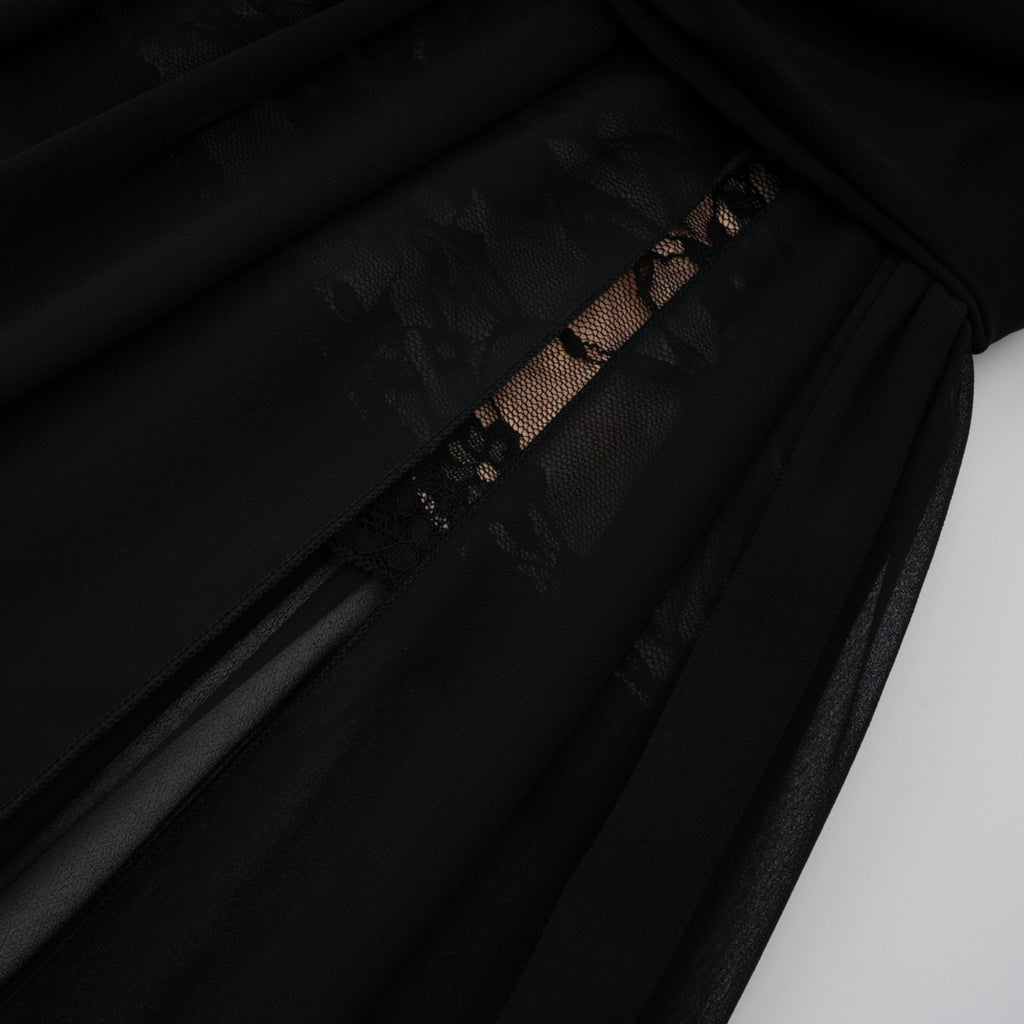 Dildar Black Cross Front Maxi Dress with Lace Panels