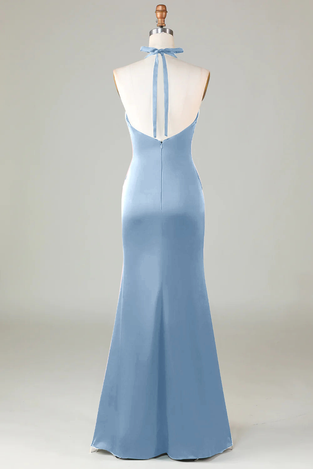 Burgundy Mermaid Halter Long Satin Bridesmaid Dress