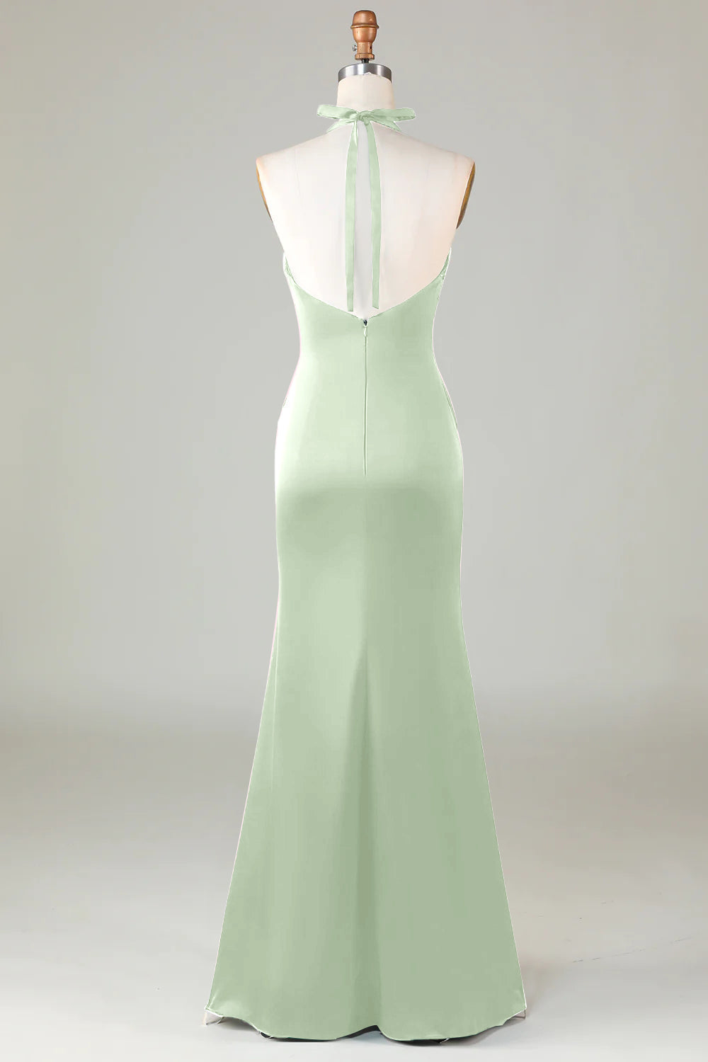 Mermaid Halter Dark Green Long Satin Bridesmaid Dress
