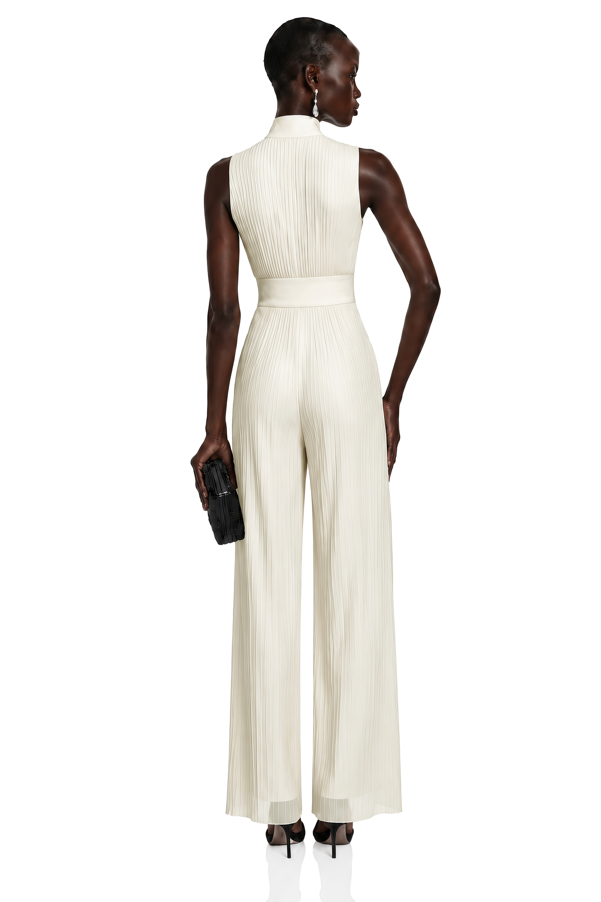 Ecem Cream White Mock Neck Ruched Jumpsuit