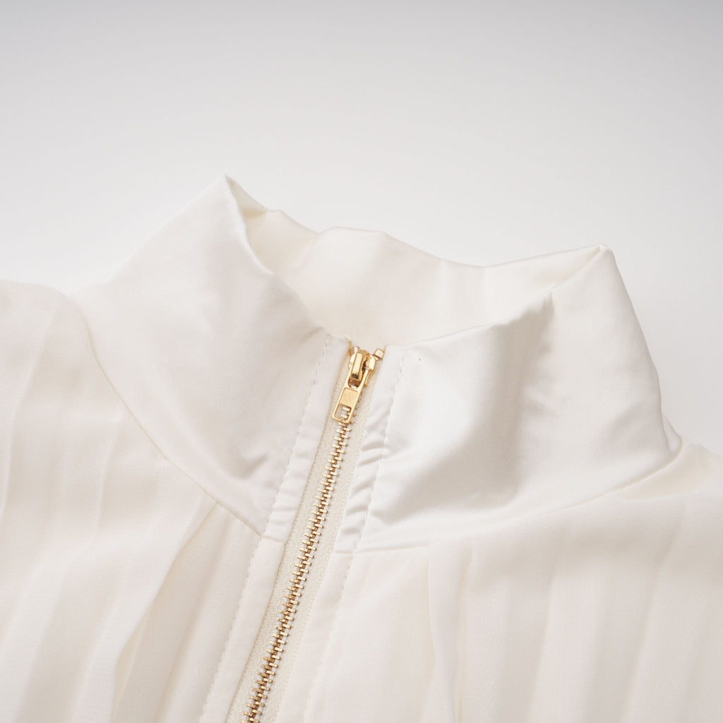Ecem Cream White Mock Neck Ruched Jumpsuit
