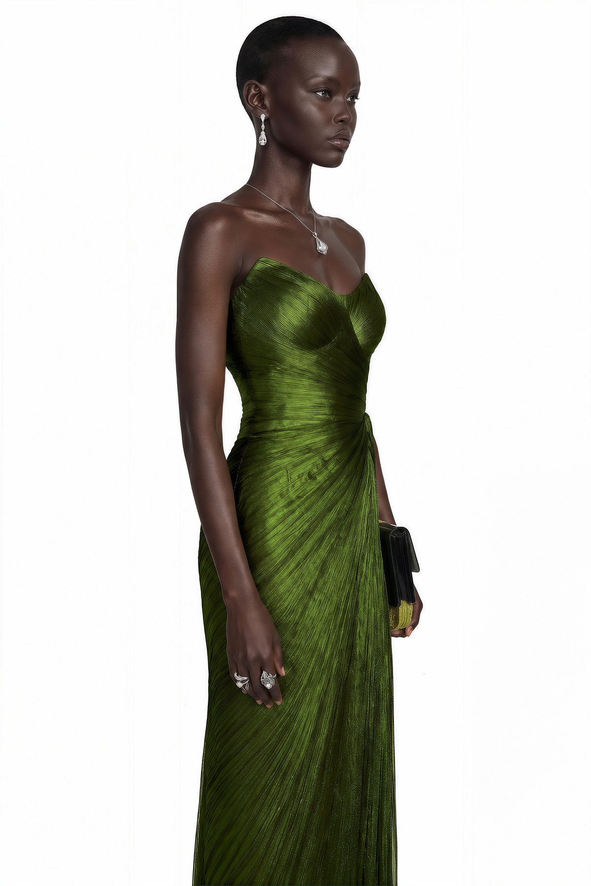 Elif Emerald Green Off Shoulder Ruched Maxi Dress