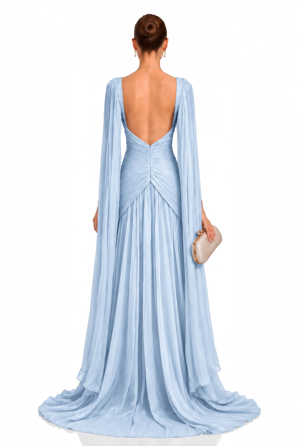 Eowyn Blue Cape Sleeves Twist Slit Maxi Dress