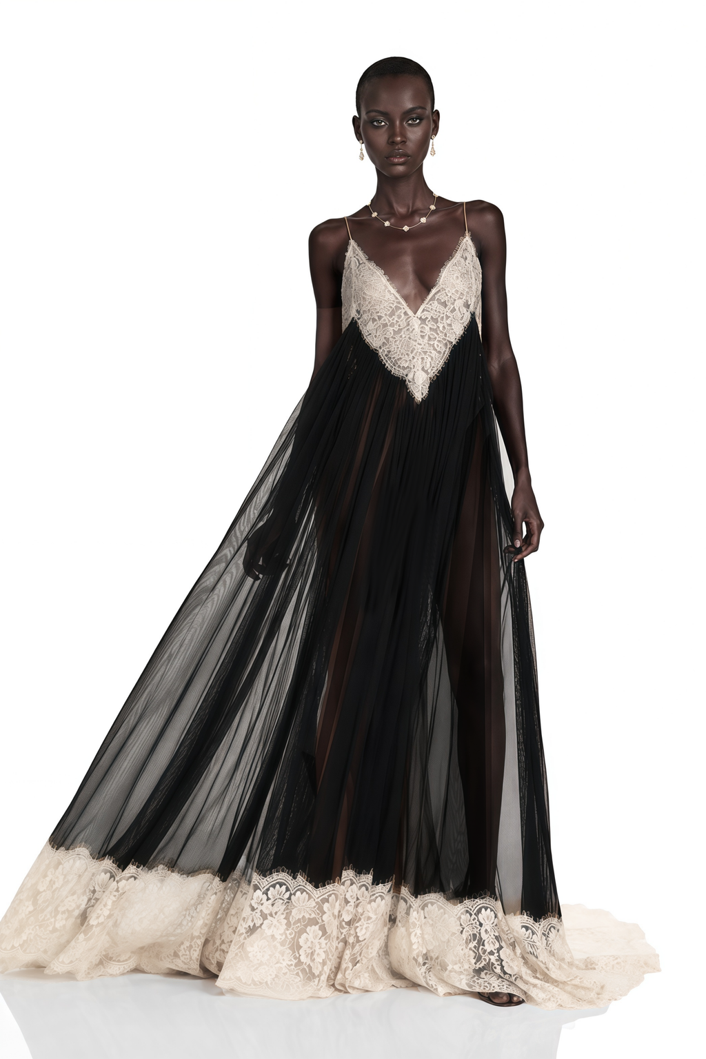 Esme Black Ruffled Maxi Dress with Lace Trim