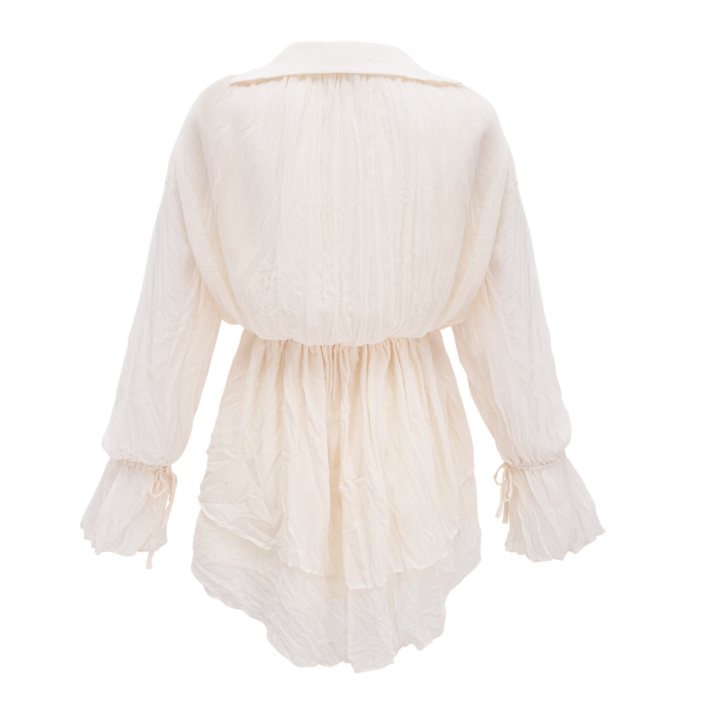 Fernanda Cream Ruched Mini Dress with Lace Trim