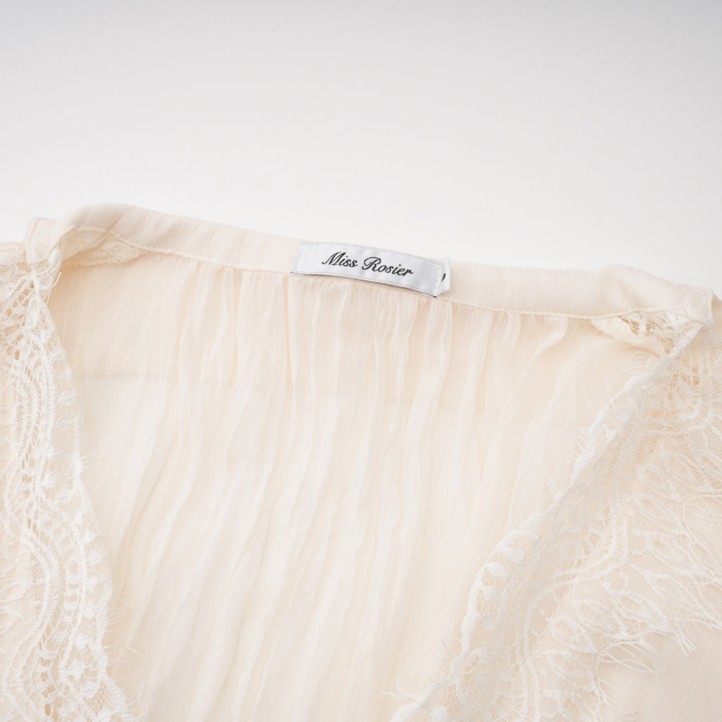 Fernanda Cream Ruched Mini Dress with Lace Trim