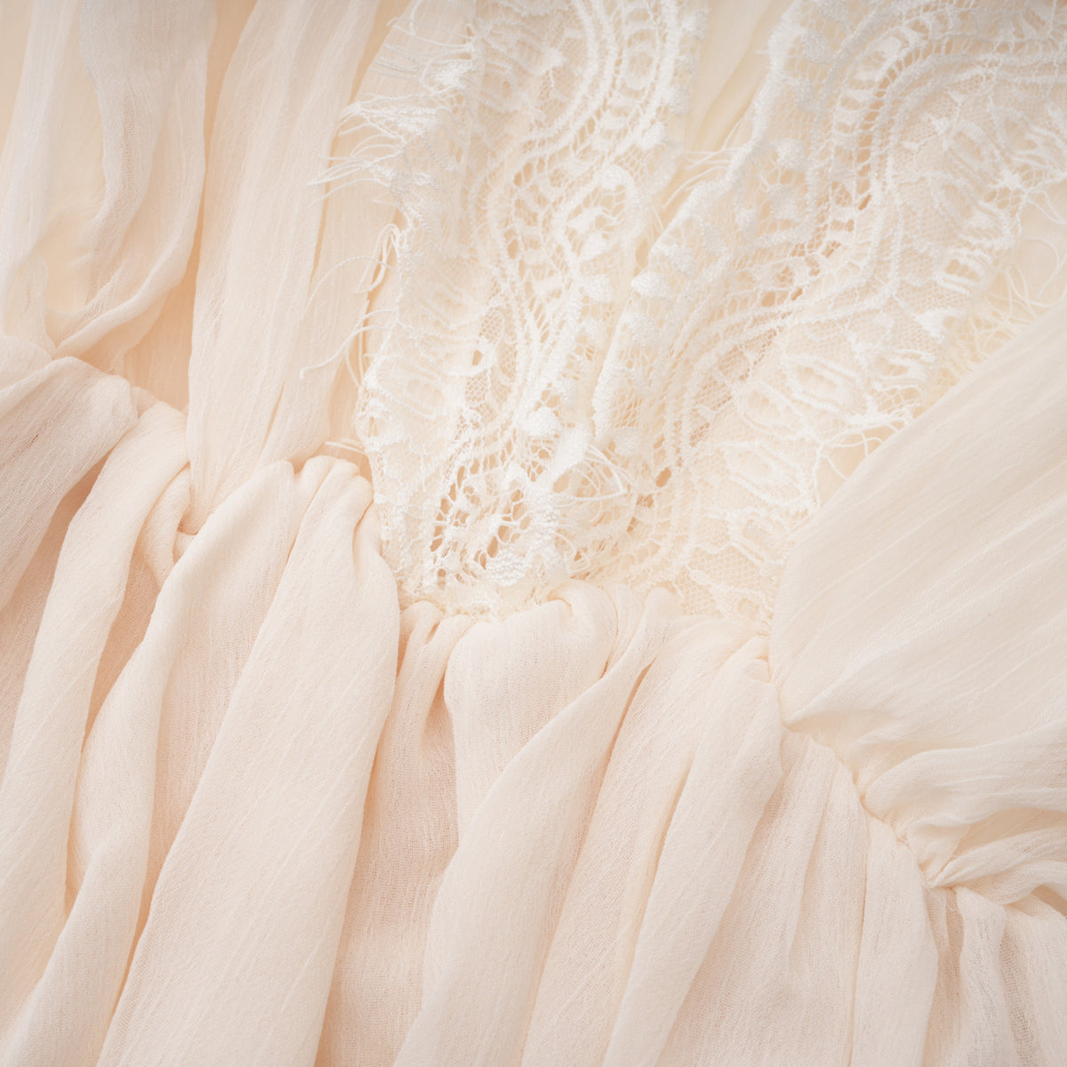 Fernanda Cream Ruched Mini Dress with Lace Trim