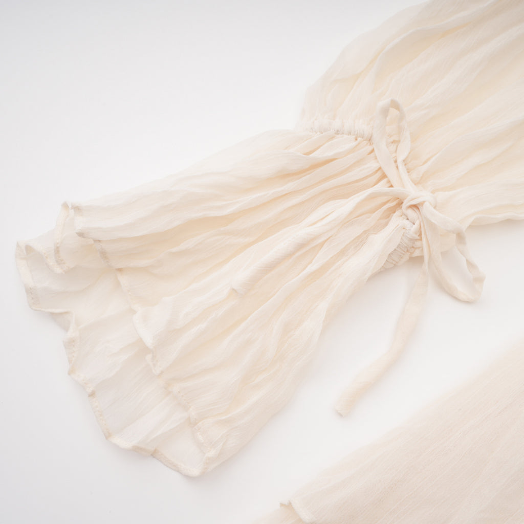 Fernanda Cream Ruched Mini Dress with Lace Trim