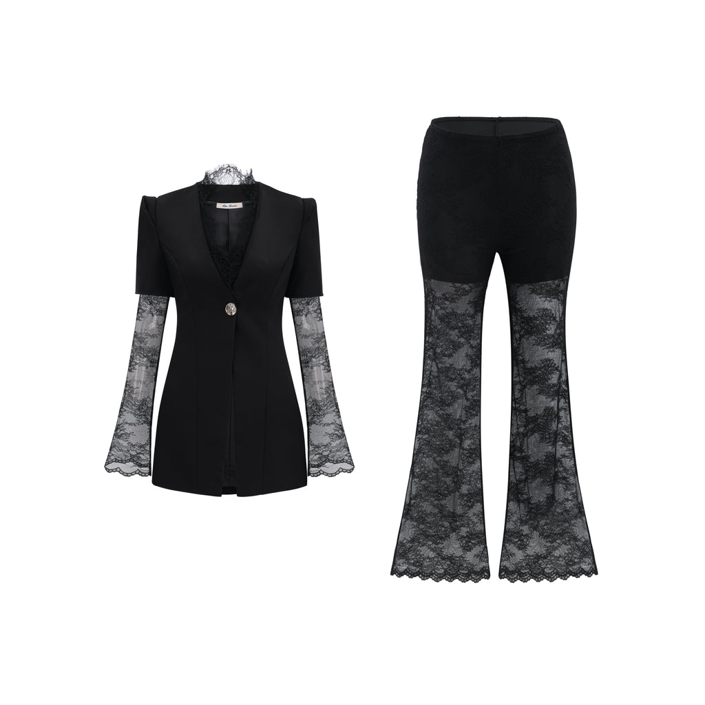 Florbela Black Lace Panel Blazer & Trouser Set