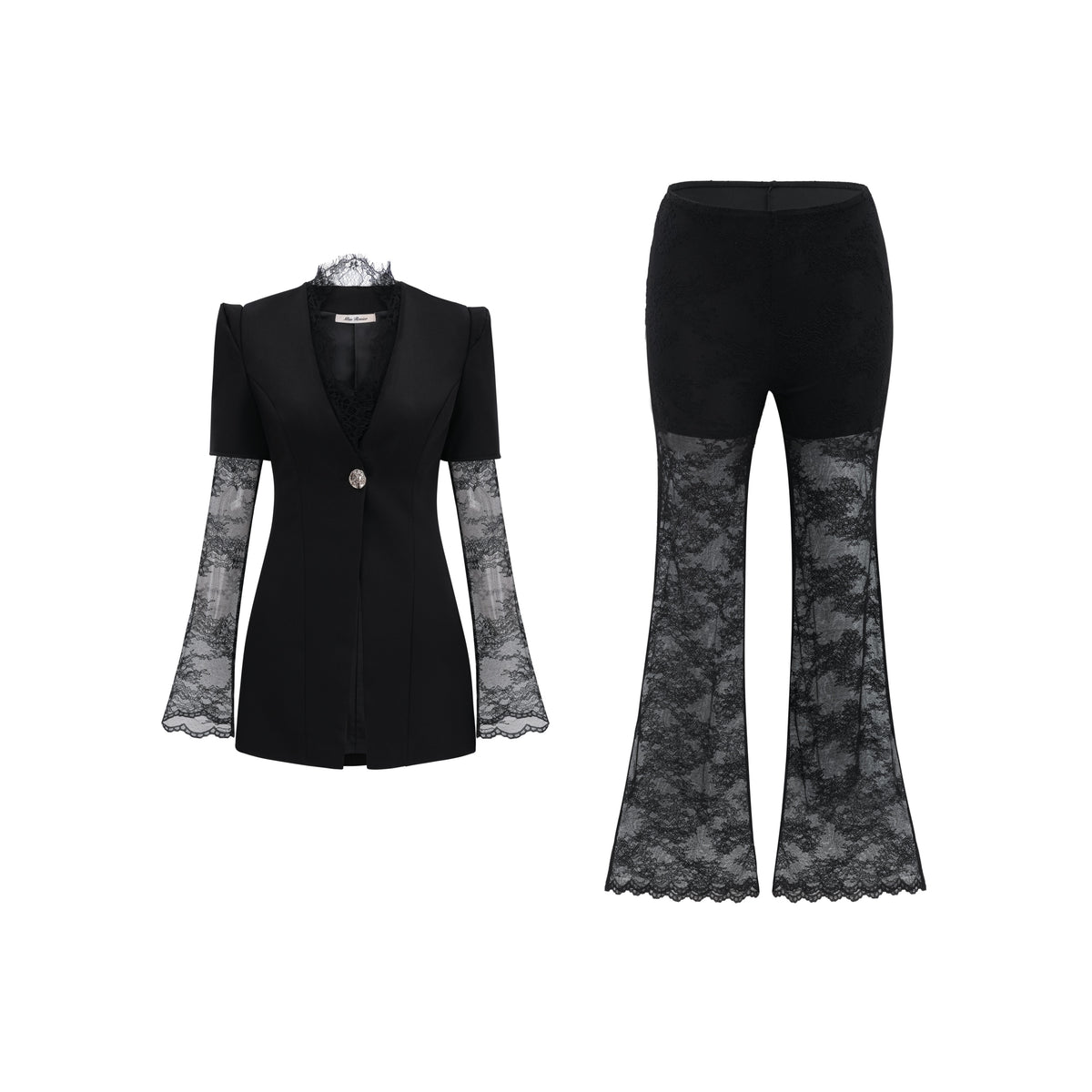 Florbela Black Lace Panel Blazer & Trouser Set