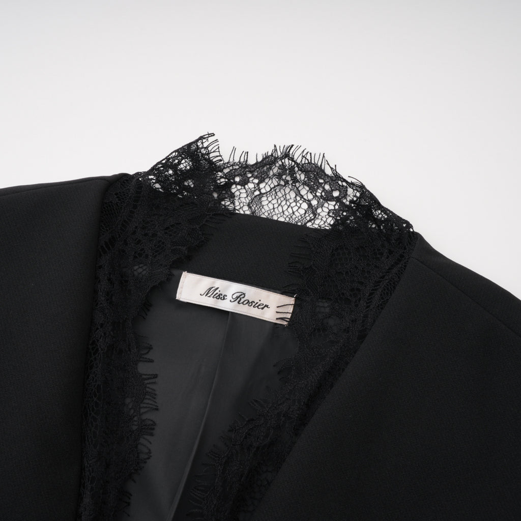 Florbela Black Lace Panel Blazer & Trouser Set