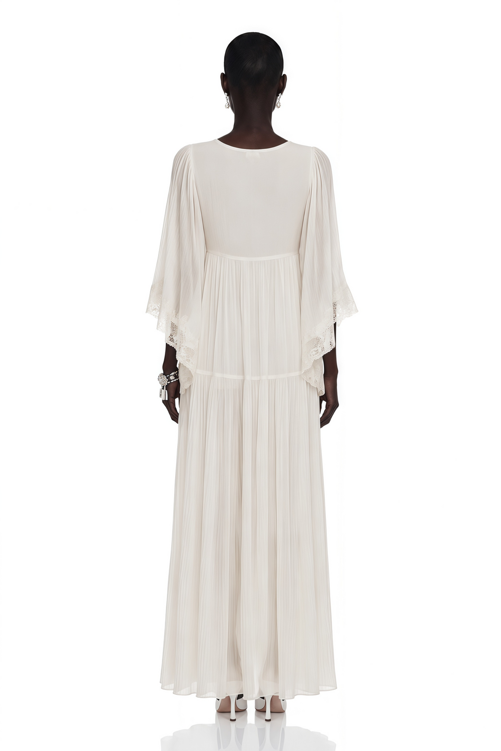 Giovanna White V-Neck Maxi Dress with Lace Trim