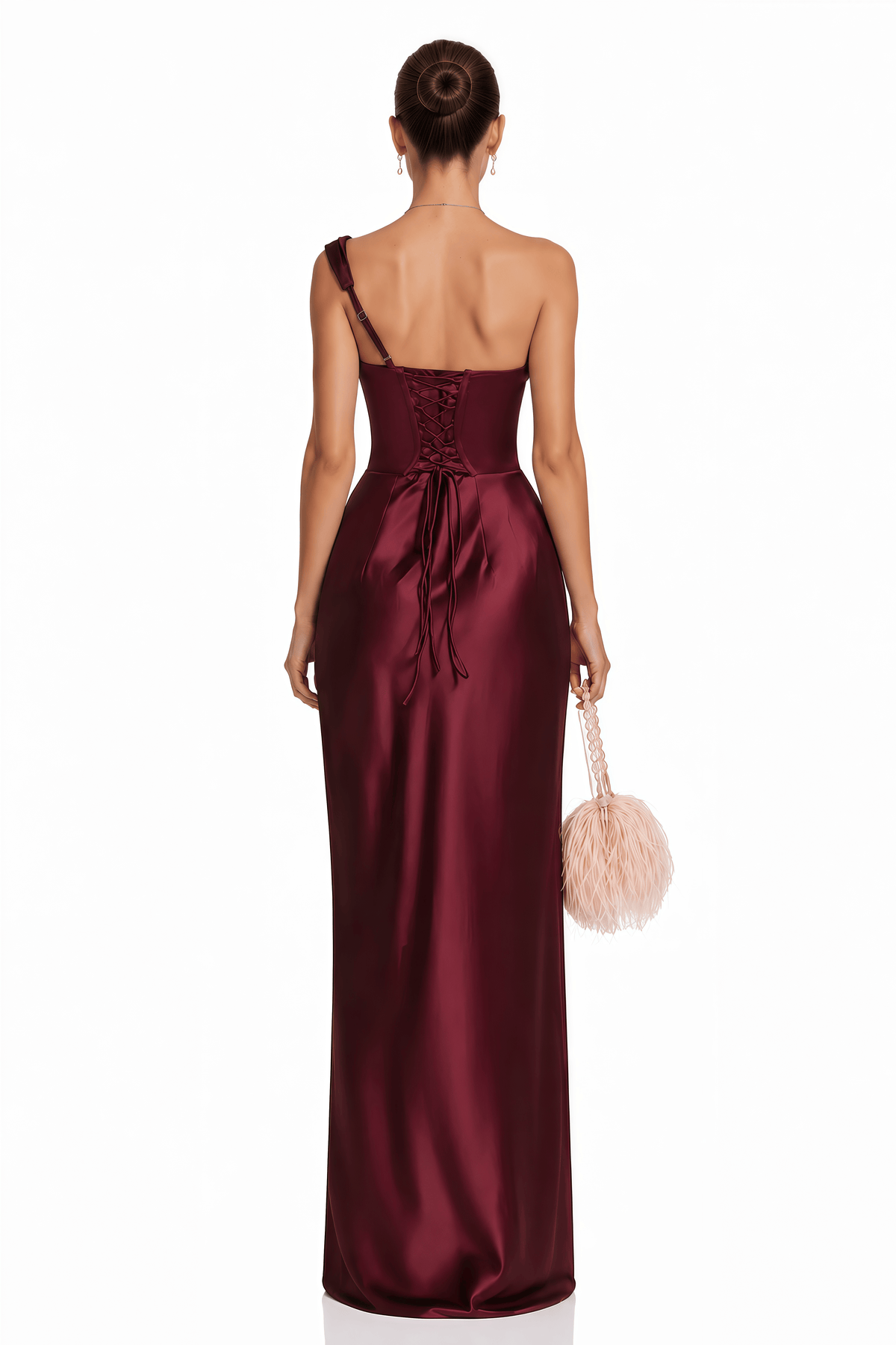Hannah Burgundy One Shoulder Satin Maxi Dress