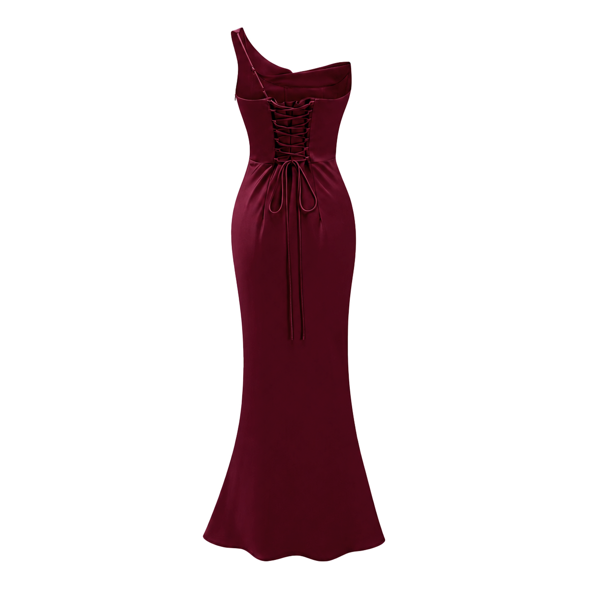 Hannah Burgundy One Shoulder Satin Maxi Dress