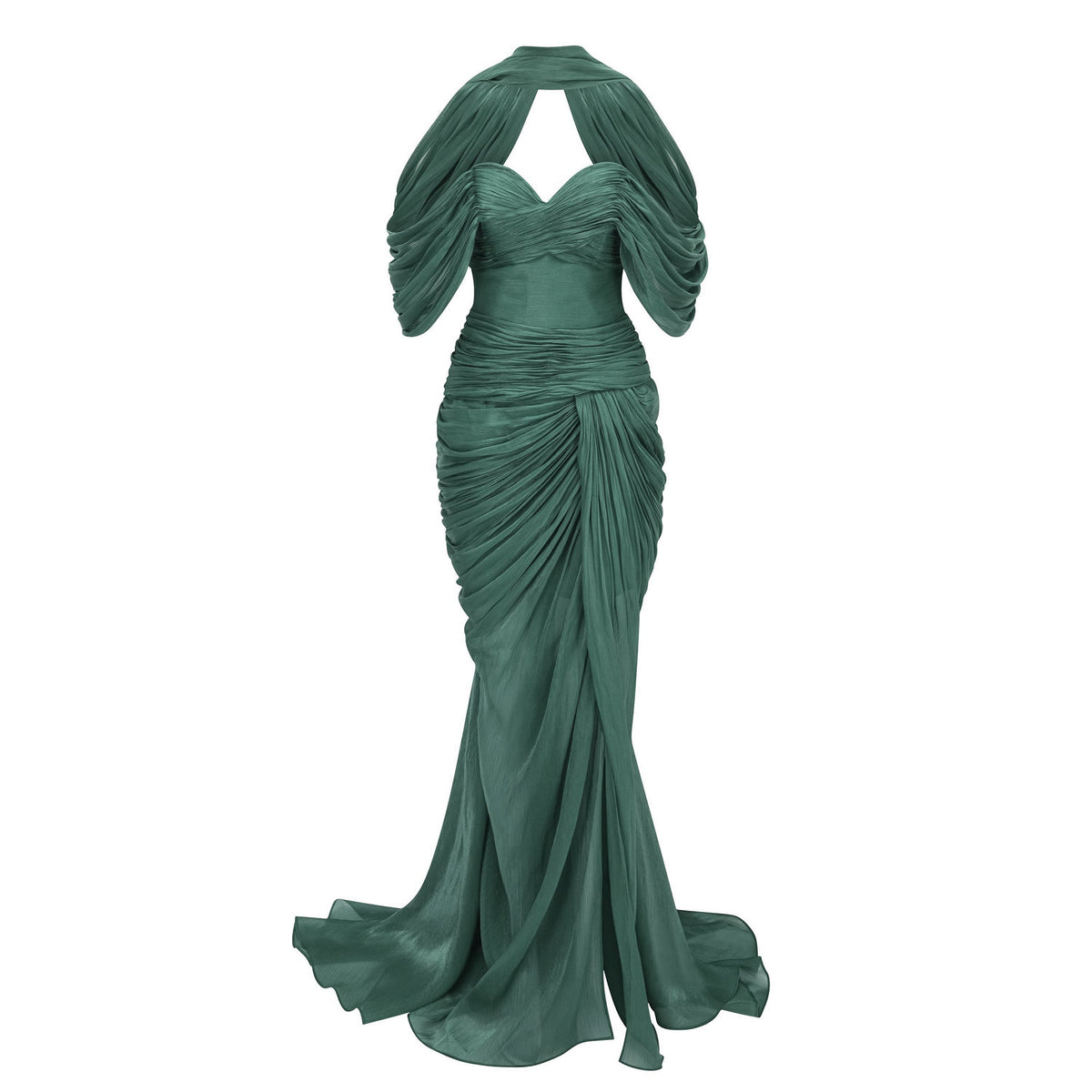Hazel Green Asymmetrical Draped Maxi Dress