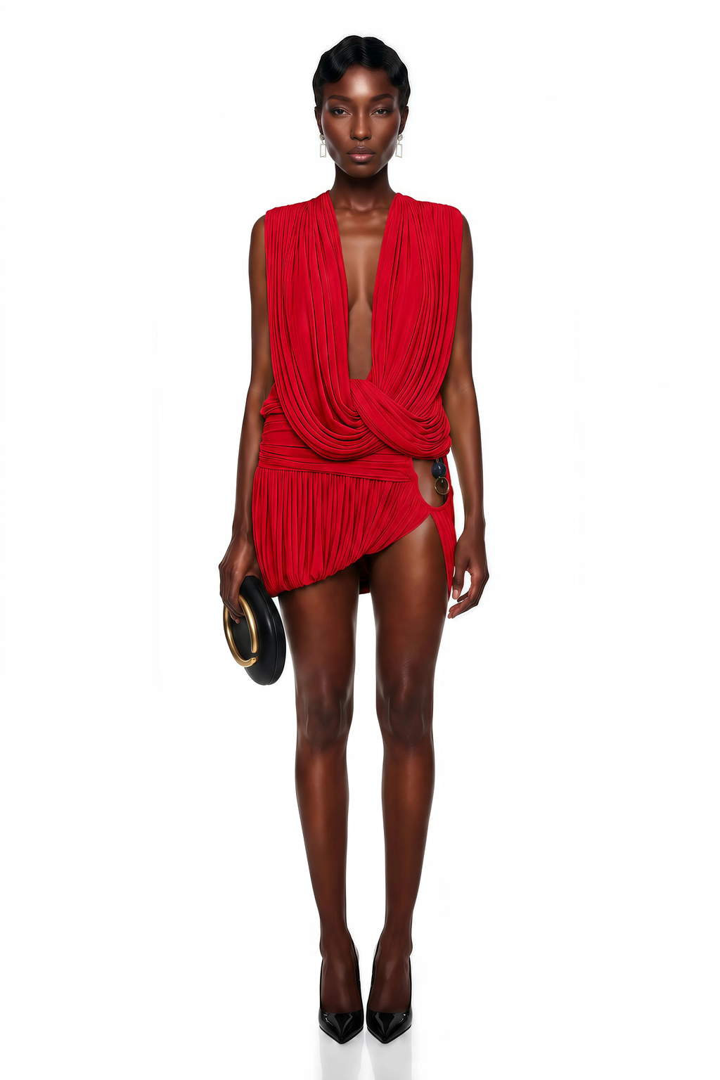 Idalina Red Cross Front Ruched Top & Skirt Set