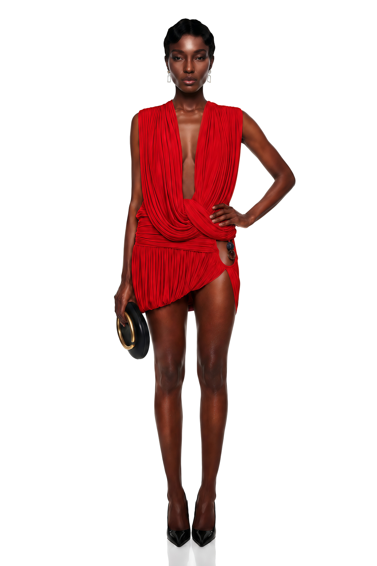 Idalina Red Cross Front Ruched Top & Skirt Set