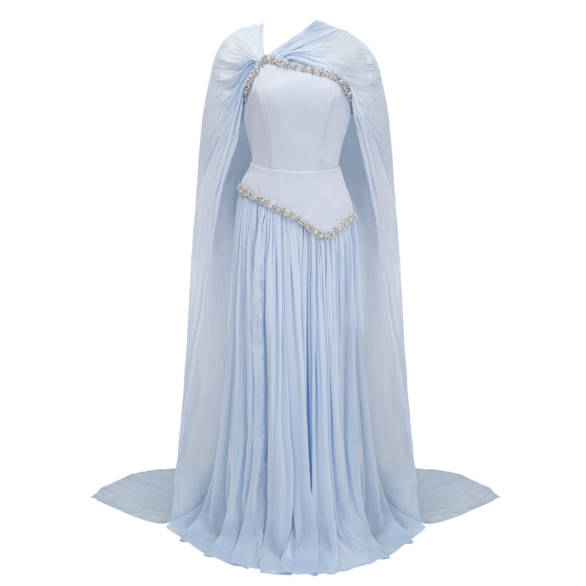 Iris Blue Embellished Asymmetrical Maxi Dress with Cape