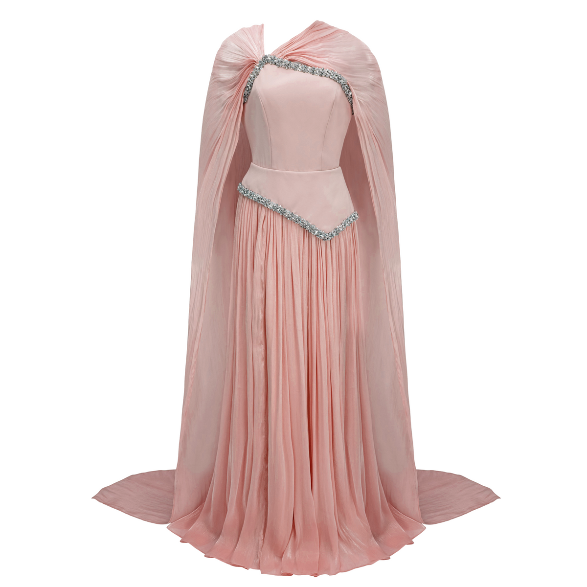 Iris Pink Embellished Asymmetrical Maxi Dress with Cape