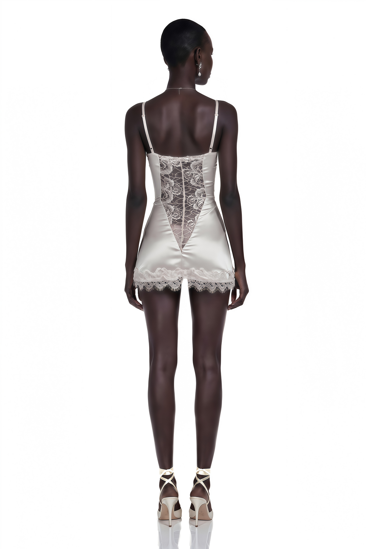 Juliette White Satin Mini Dress with Lace Panels