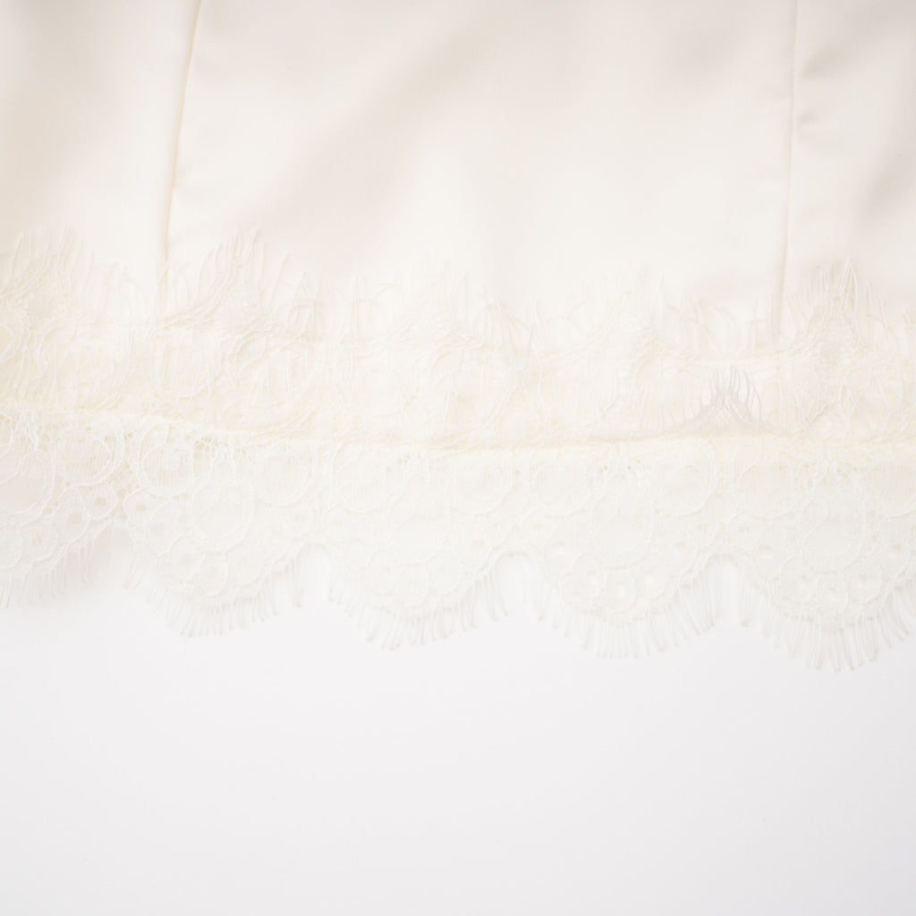 Juliette White Satin Mini Dress with Lace Panels