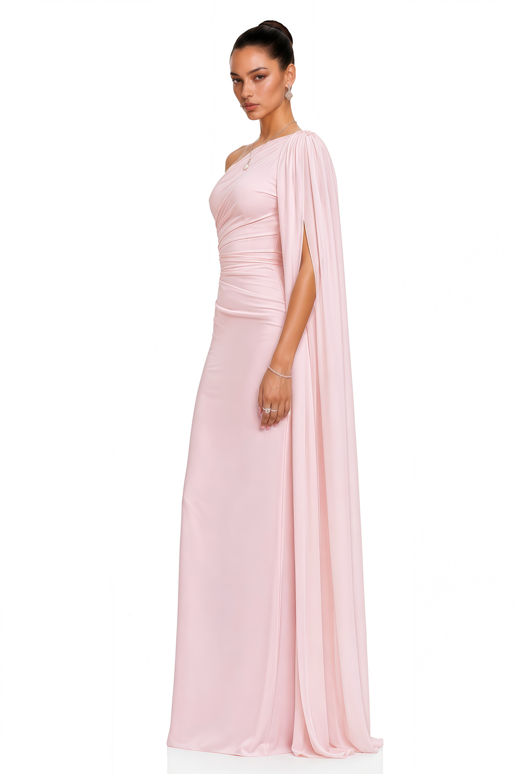 Kailany Pink One-Shoulder Draped Maxi Dress