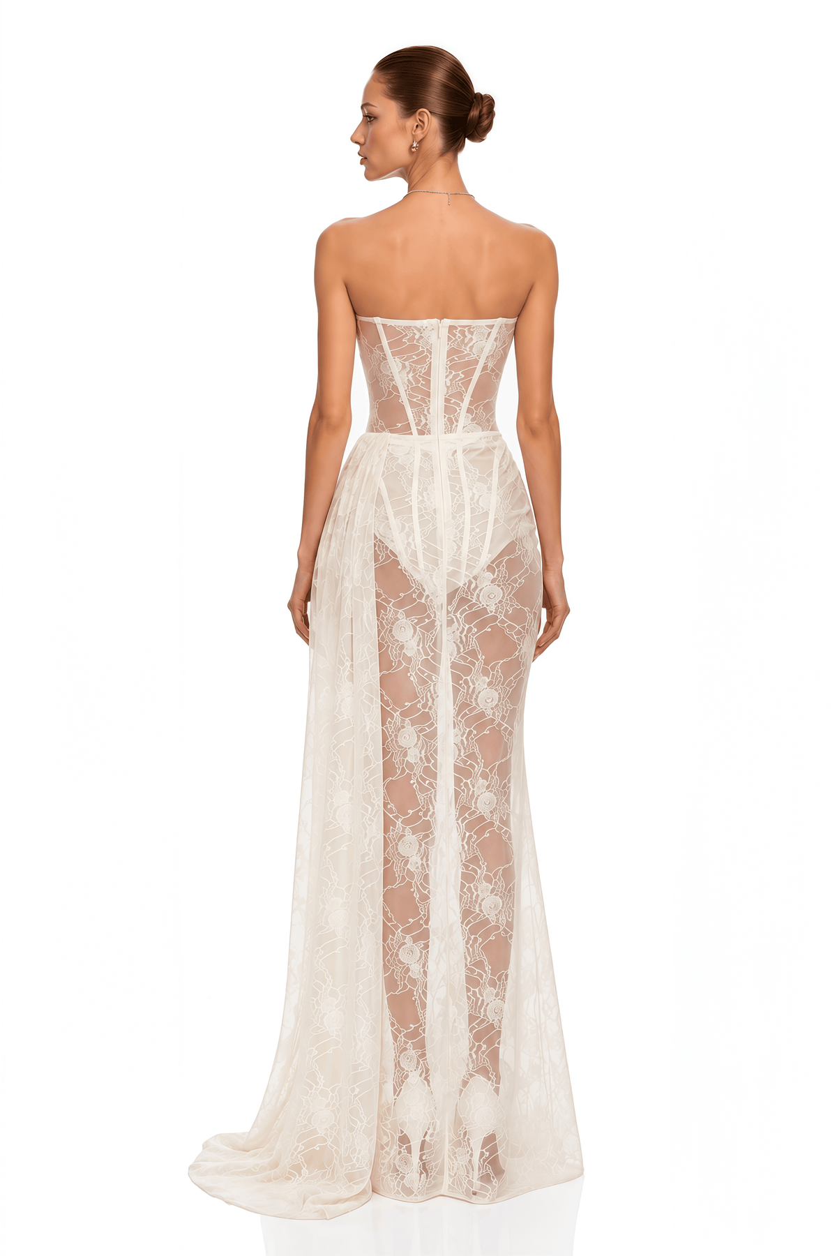 Kalaya White Corset Lace Sheer Maxi Dress